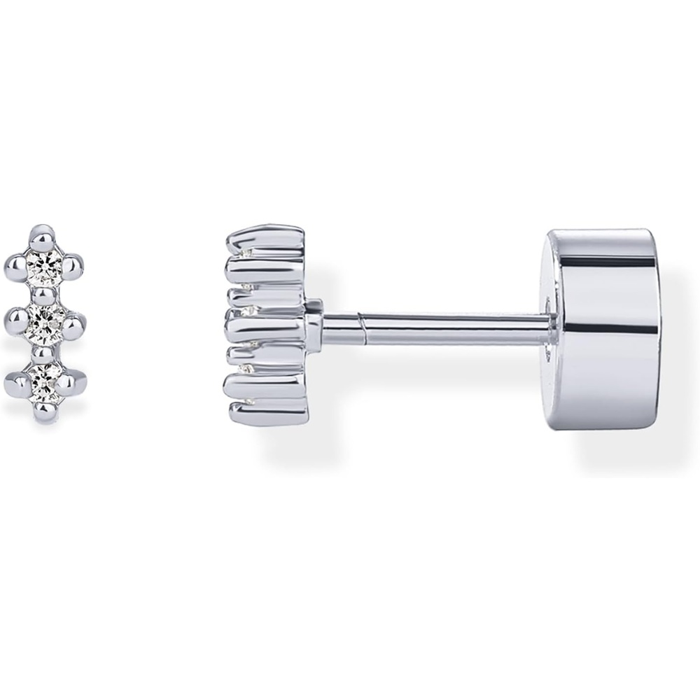 image:imagePAVOI 14K Gold Plated 925 Sterling Silver Posts Mini Stud Flat Back Earrings for Women Helix Cartilage Piercing Jewelry Dainty Pearl Star Cluster Cubic Zirconia Lotus Climber Screw BacksClimber Stud