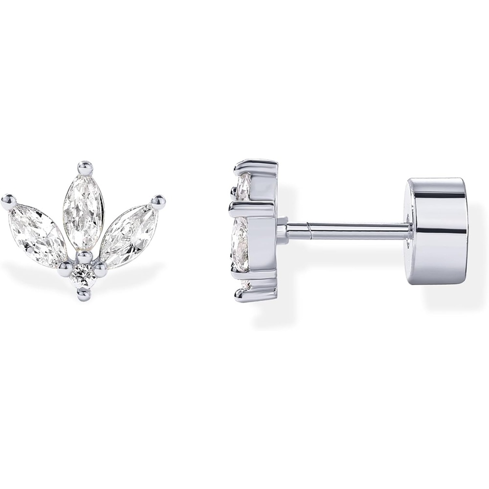image:imagePAVOI 14K Gold Plated 925 Sterling Silver Posts Mini Stud Flat Back Earrings for Women Helix Cartilage Piercing Jewelry Dainty Pearl Star Cluster Cubic Zirconia Lotus Climber Screw BacksLotus Stud