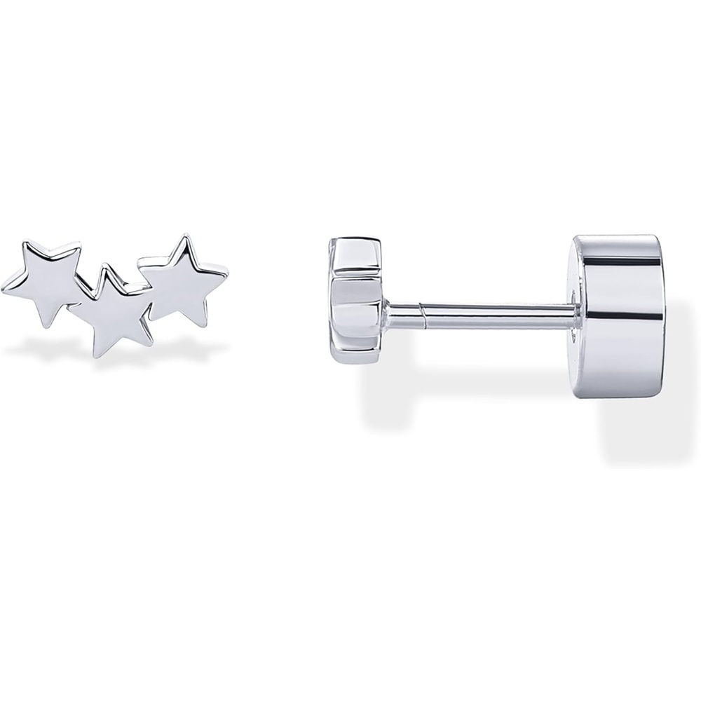 image:imagePAVOI 14K Gold Plated 925 Sterling Silver Posts Mini Stud Flat Back Earrings for Women Helix Cartilage Piercing Jewelry Dainty Pearl Star Cluster Cubic Zirconia Lotus Climber Screw BacksStar Cluster