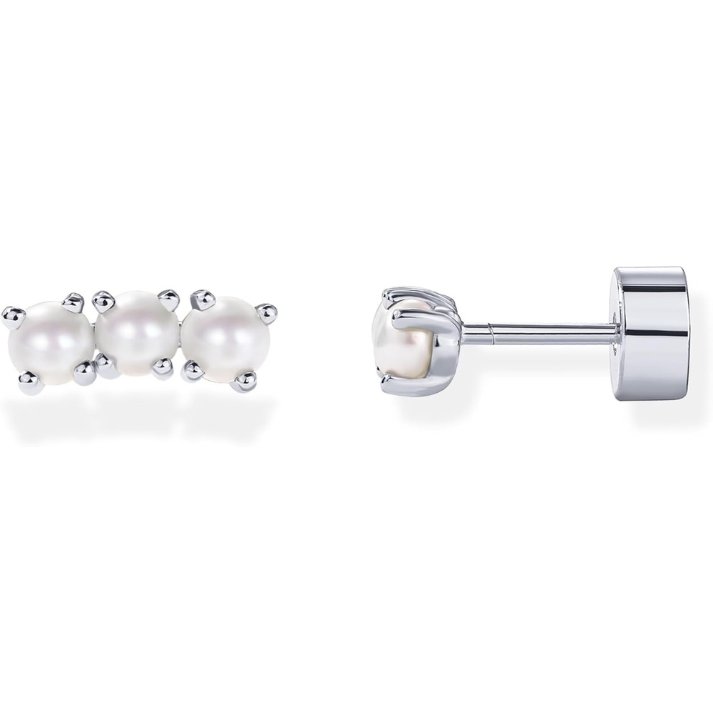 image:imagePAVOI 14K Gold Plated 925 Sterling Silver Posts Mini Stud Flat Back Earrings for Women Helix Cartilage Piercing Jewelry Dainty Pearl Star Cluster Cubic Zirconia Lotus Climber Screw BacksPearl Cluster