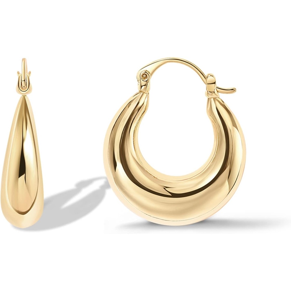 image:imagePAVOI 14K Gold Plated 925 Sterling Silver Posts Oval Chunky Hoop Earrings for Women Trendy Statement Thick Gold Hoops Lightweight Dangle EarringsYellow Gold