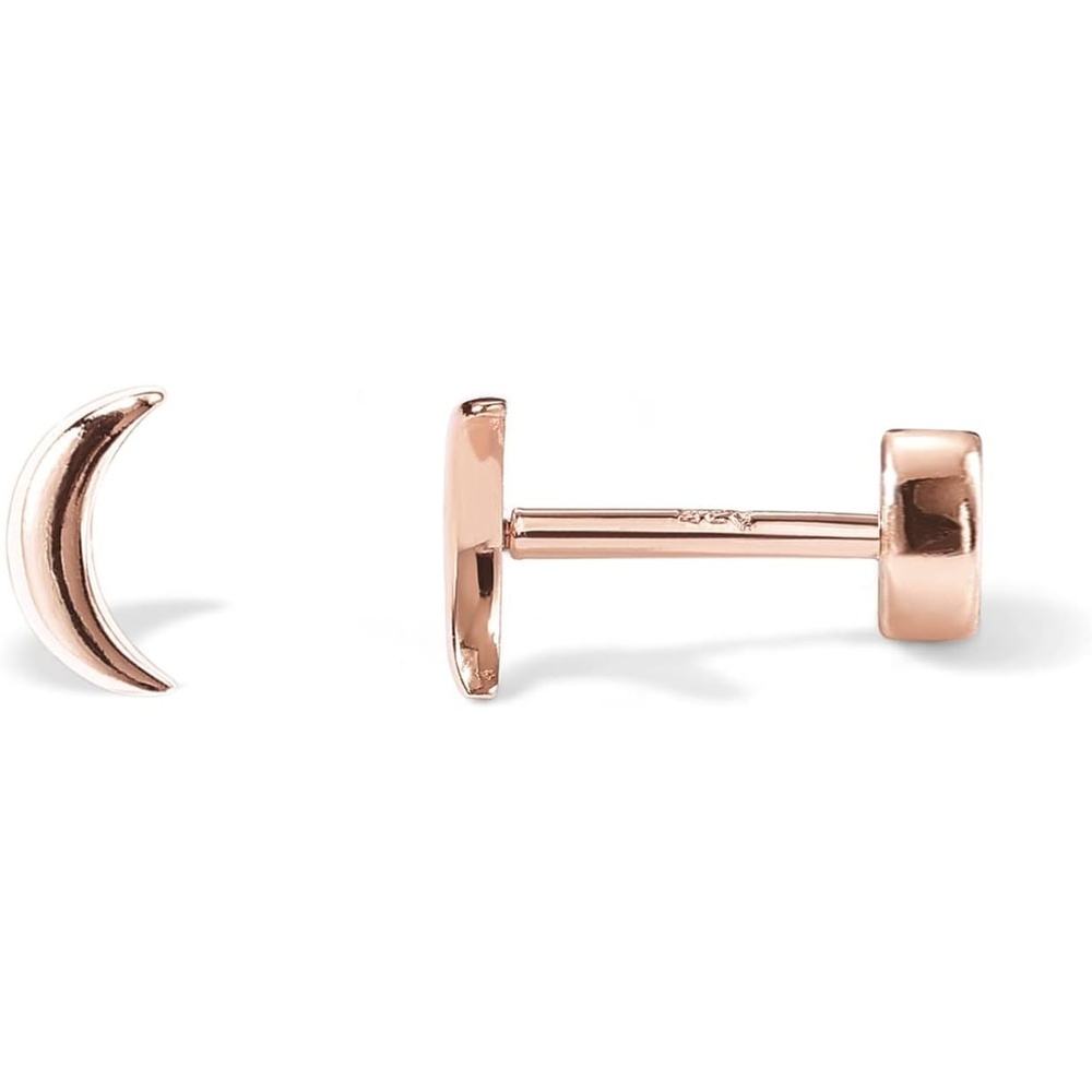 image:imagePAVOI 14K Gold Plated 925 Sterling Silver Posts Pair of Flat Back Stud Earrings for Women Cartilage Helix Piercing Heart Moon Snake Smiley Butterfly Yin and Yang North Star Earring Valentines Day Trendy JewelryMoon