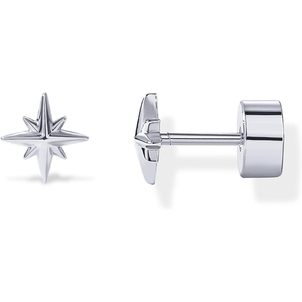 image:imagePAVOI 14K Gold Plated 925 Sterling Silver Posts Pair of Flat Back Stud Earrings for Women Cartilage Helix Piercing Heart Moon Snake Smiley Butterfly Yin and Yang North Star Earring Valentines Day Trendy JewelryNorth Star
