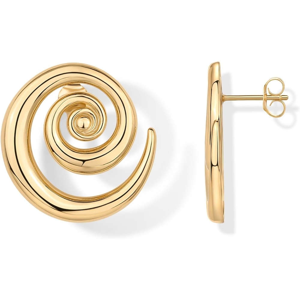 image:imagePAVOI 14K Gold Plated 925 Sterling Silver Posts Statement Spiral Stud Earrings for Women Trendy Chunky Drop EarringsYellow Gold