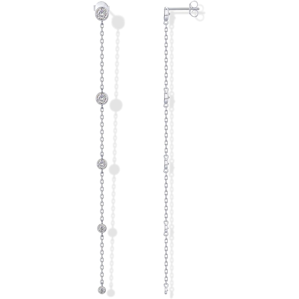 image:imagePAVOI 14K Gold Plated 925 Sterling Silver Posts Station Linear Dangle Earrings for Women Simulated Diamond Chain Drop EarringsWhite Gold
