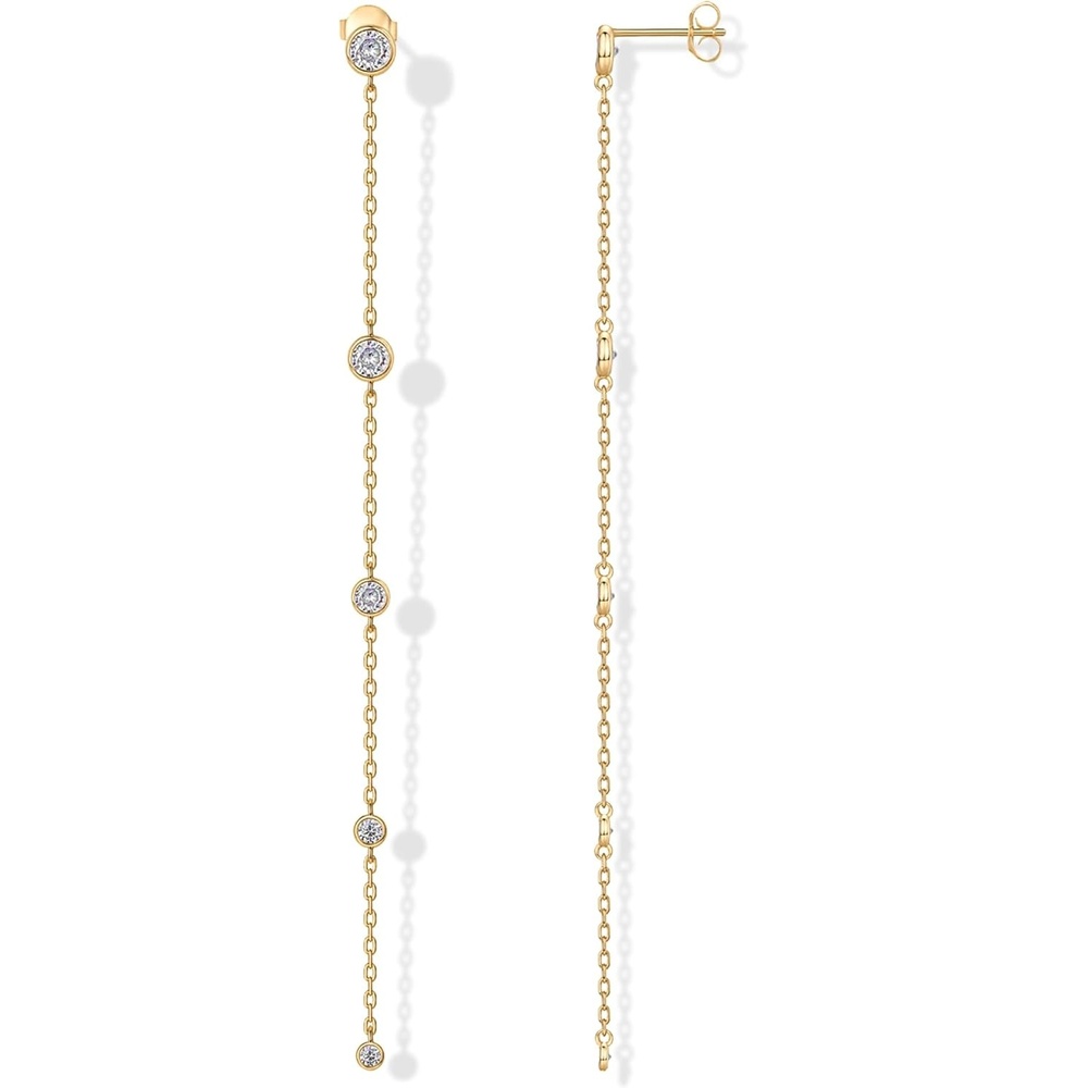 image:imagePAVOI 14K Gold Plated 925 Sterling Silver Posts Station Linear Dangle Earrings for Women Simulated Diamond Chain Drop EarringsYellow Gold