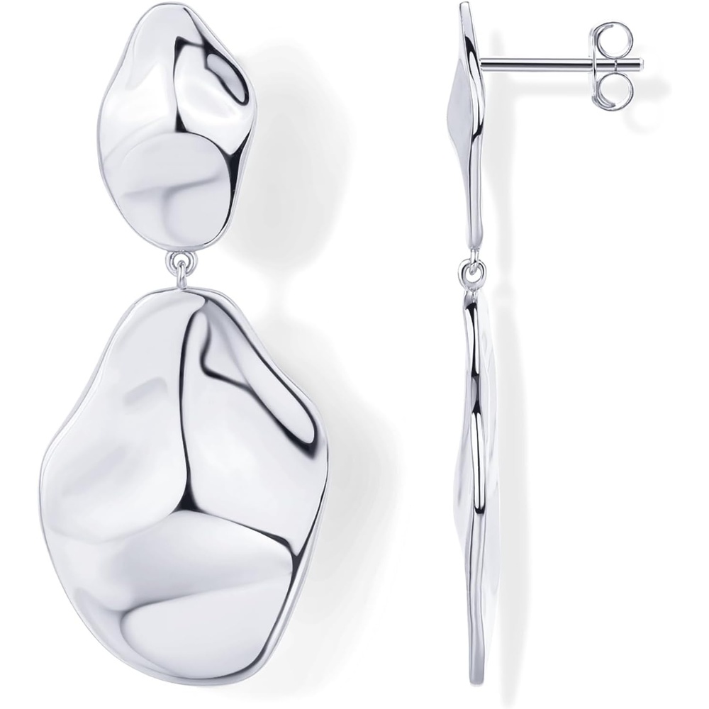 image:imagePAVOI 14K Gold Plated 925 Sterling Silver Posts Teardrop Statement Dangle Earrings Lightweight Hammered Drop Dangle Earrings for WomenWhite Gold