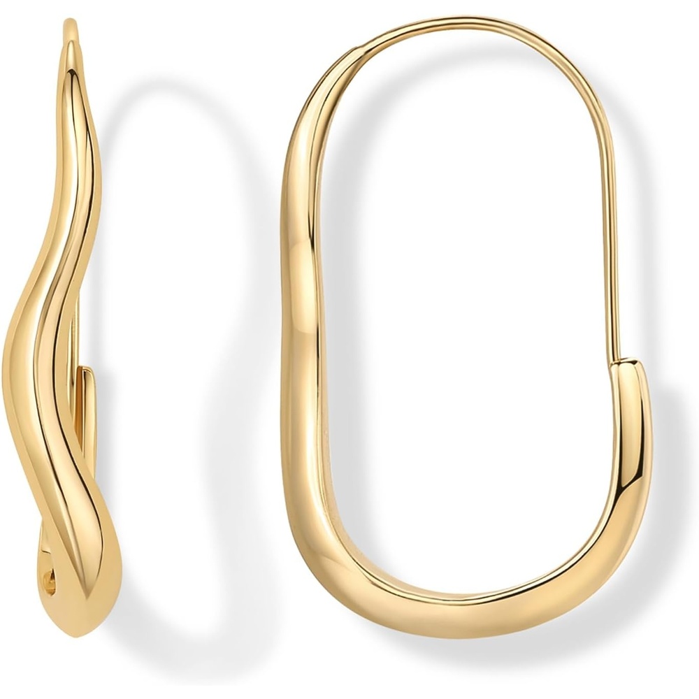 image:imagePAVOI 14K Gold Plated 925 Sterling Silver Posts Wavy Infinity Hoops  Lightweight Twisted Earrings  Wave Thin Endless Hoop Earrings for WomenYellow Gold