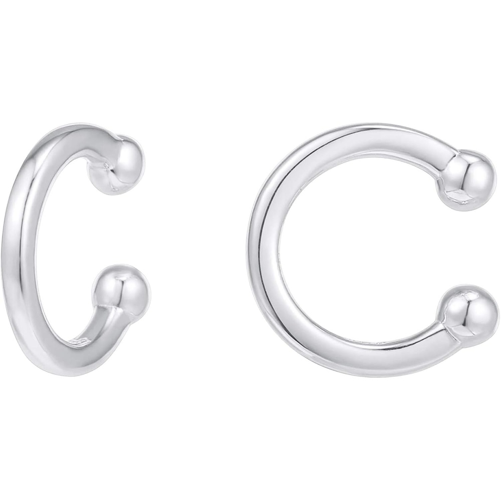 image:imagePAVOI 14K Gold Plated 925 Sterling Silver Round Huggie Ear Cuff Earrings for Women Clip On Cartilage Cuff EarringsWhite Gold