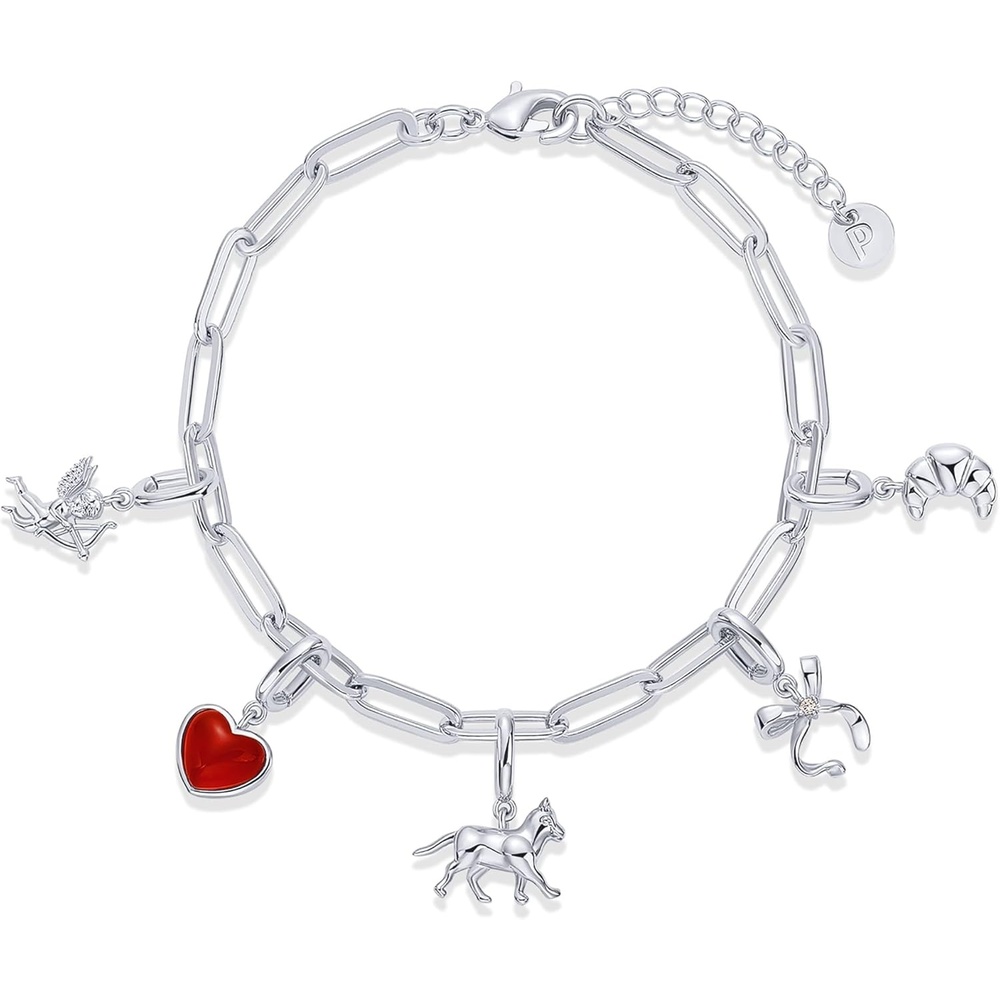 image:imagePAVOI 14K Gold Plated Adjustable Bracelet for Women  Twisted Bar amp Paperclip Charm Chain Bracelets with Moon Evil Eye Teddy Bear Valentines Day Heart Lock Airplane Dog Cowboy Boot Cat Cupid amp More  Fashion JewelryCat