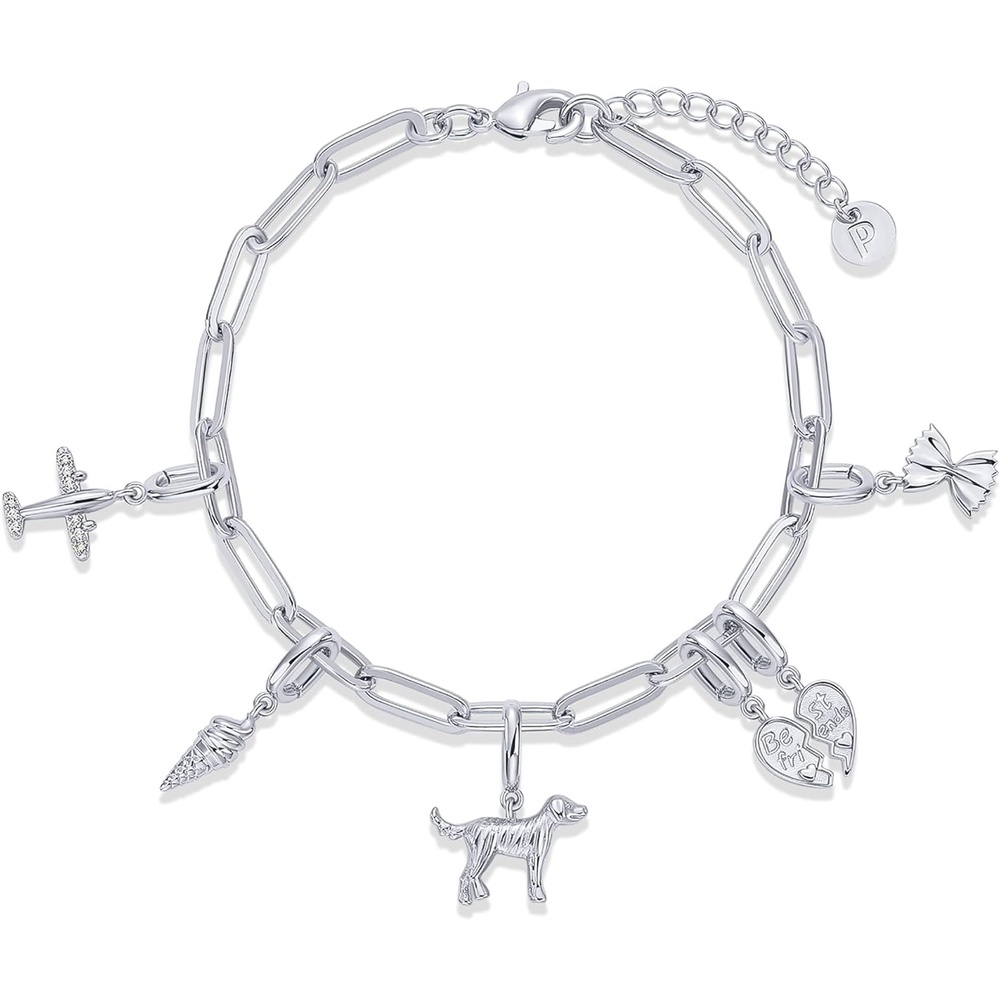 image:imagePAVOI 14K Gold Plated Adjustable Bracelet for Women  Twisted Bar amp Paperclip Charm Chain Bracelets with Moon Evil Eye Teddy Bear Valentines Day Heart Lock Airplane Dog Cowboy Boot Cat Cupid amp More  Fashion JewelryDog