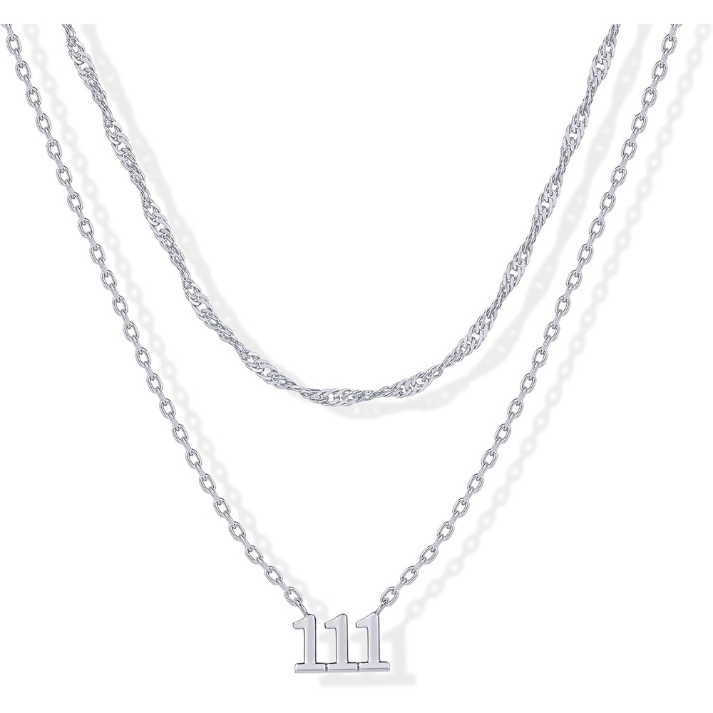 image:imagePAVOI 14K Gold Plated Angel Number Pendant Layering Necklace for Women  999 Lucky Numerology Singapore Chain NecklaceWhite Gold