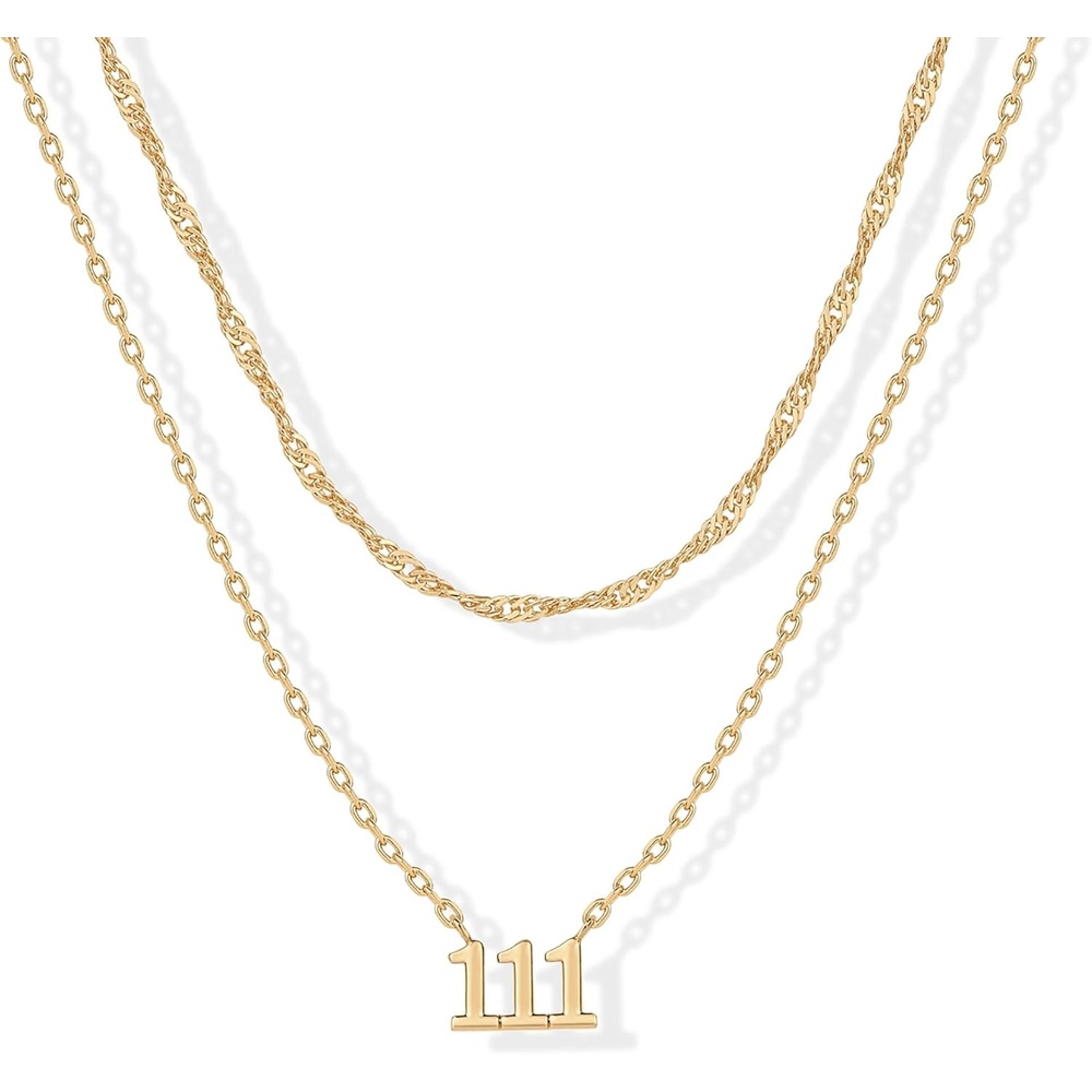 image:imagePAVOI 14K Gold Plated Angel Number Pendant Layering Necklace for Women  999 Lucky Numerology Singapore Chain NecklaceYellow Gold