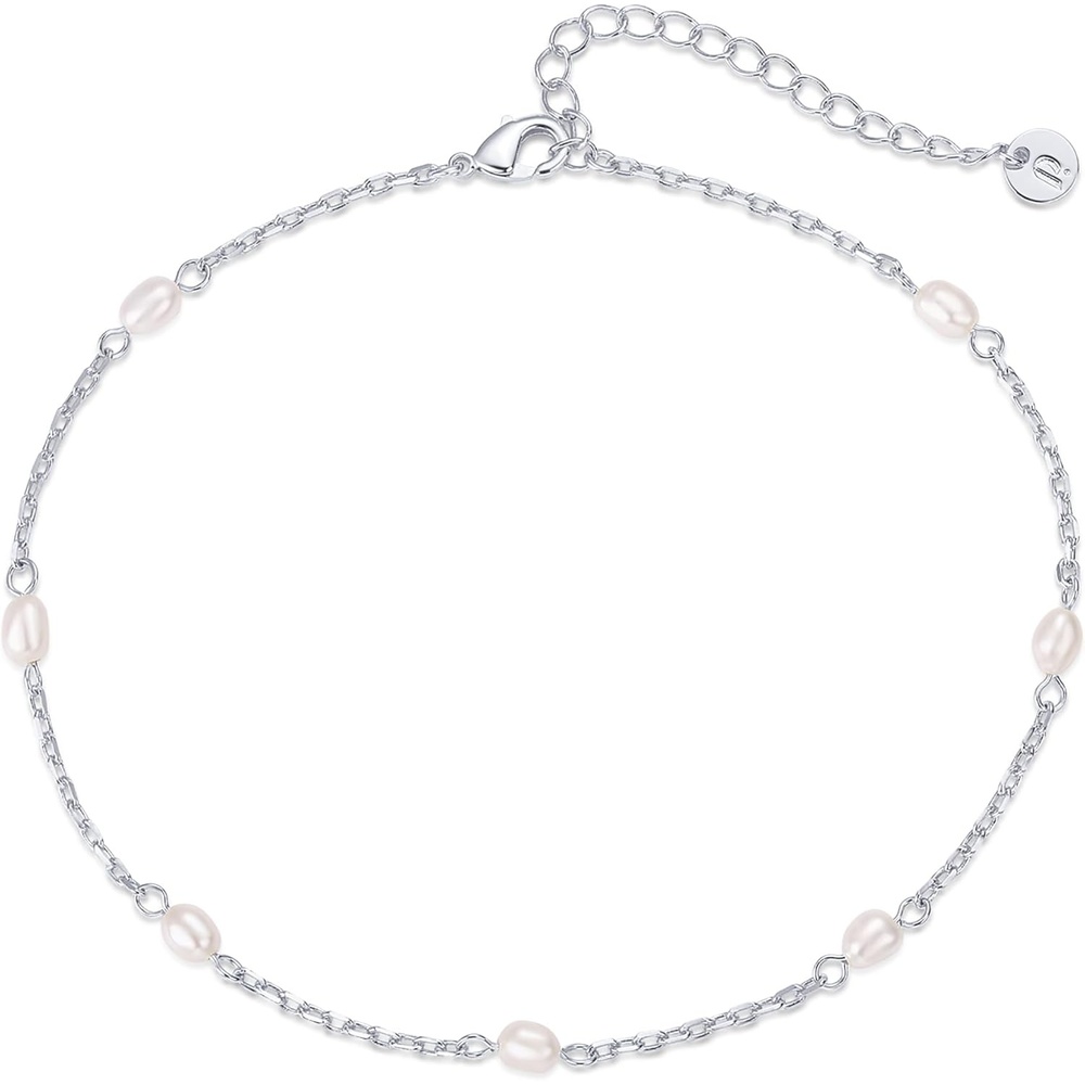 image:imagePAVOI 14K Gold Plated Anklet for Women  Trendy Link Chain Ankle Bracelet Summer Jewelry  Boho Dainty Anklets with Cubic Zirconia Beaded Evil Eye Star Station Pearls Adjustable Gold JewelryPearl Station