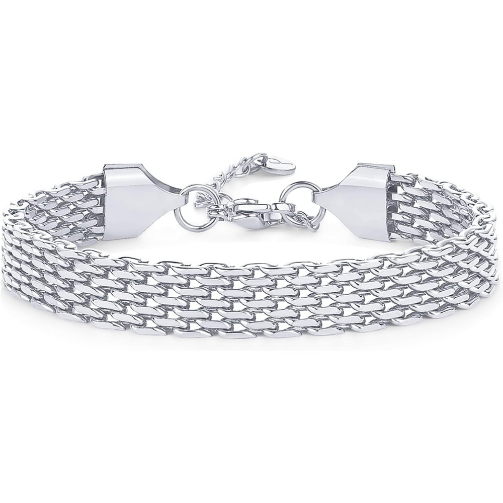 image:imagePAVOI 14K Gold Plated Chunky Chain Adjustable Bracelet for Women Stainless Steel Lightweight Trendy Chain BraceletWhite Gold