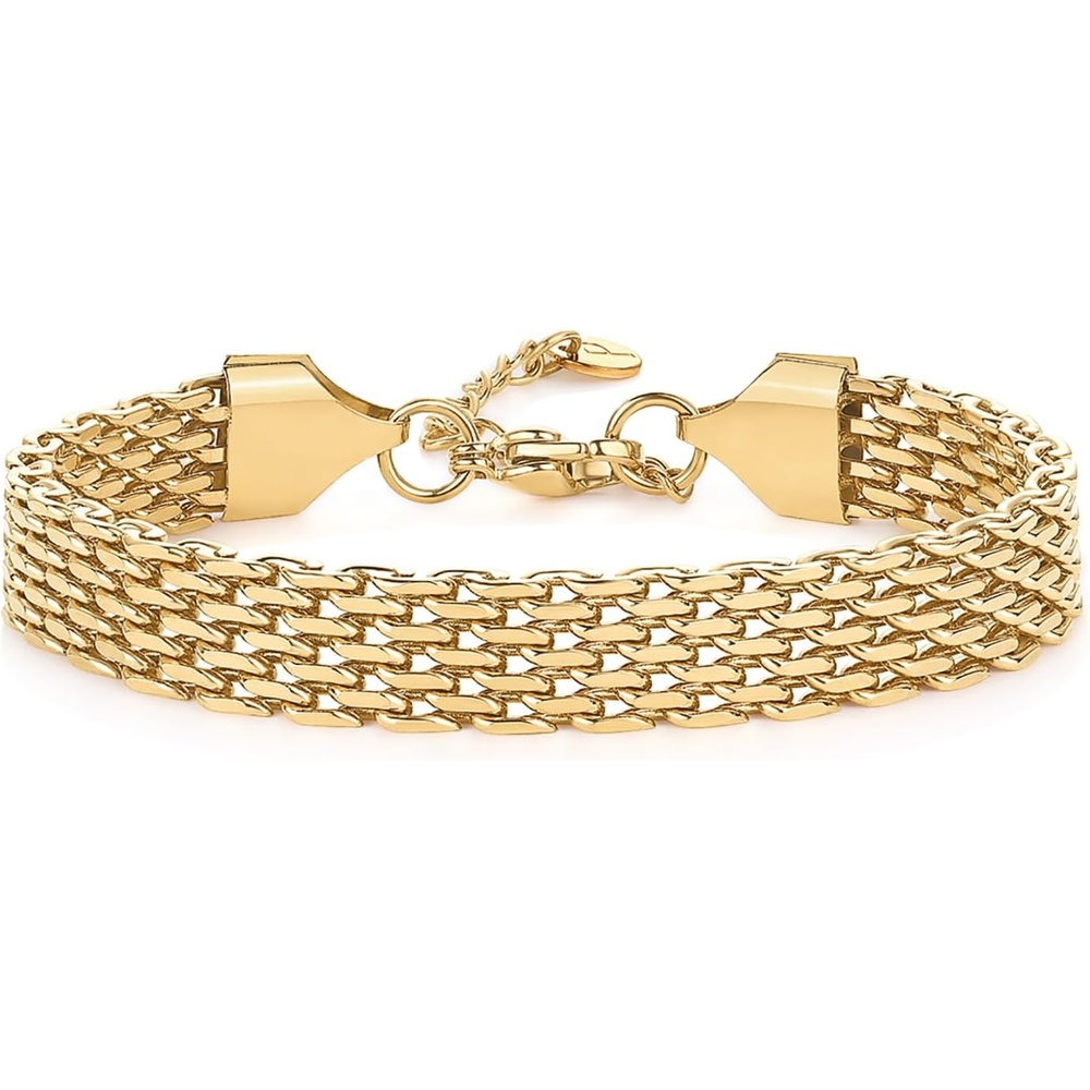 image:imagePAVOI 14K Gold Plated Chunky Chain Adjustable Bracelet for Women Stainless Steel Lightweight Trendy Chain BraceletYellow Gold