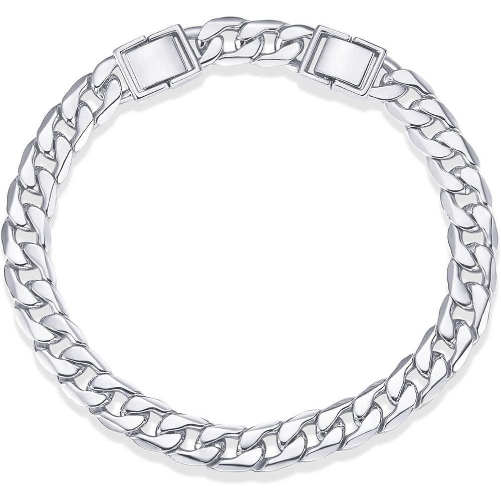 image:imagePAVOI 14K Gold Plated Chunky Curb Chain Anklet for Women  Lightweight Flat Curb Link Chain AnkletsWhite Gold