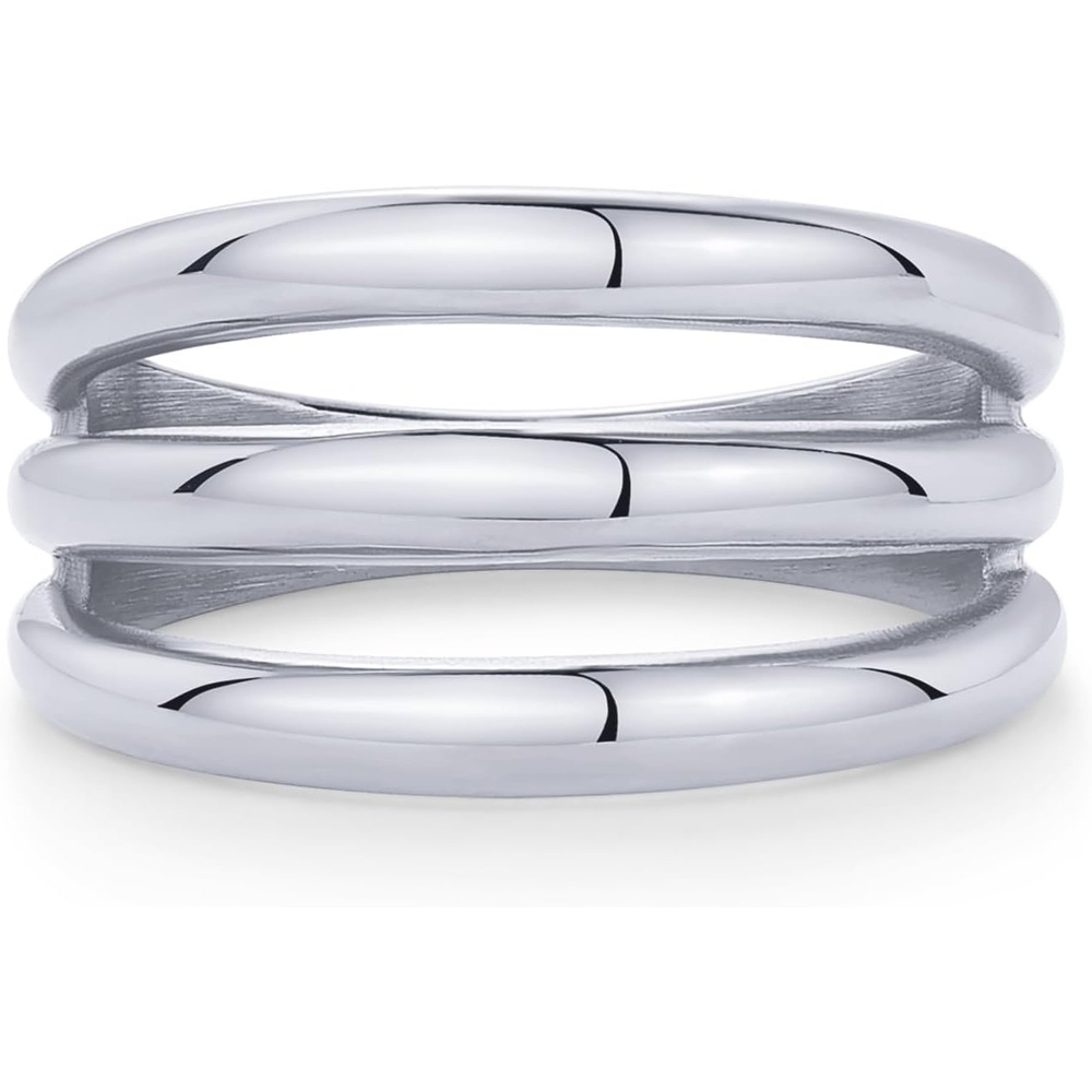 image:imagePAVOI 14K Gold Plated Chunky Curved Triple Stackable Ring for Women  Stainless Steel Three in One Statement Rings  Waterproof Thick MultiBandsStainless Steel
