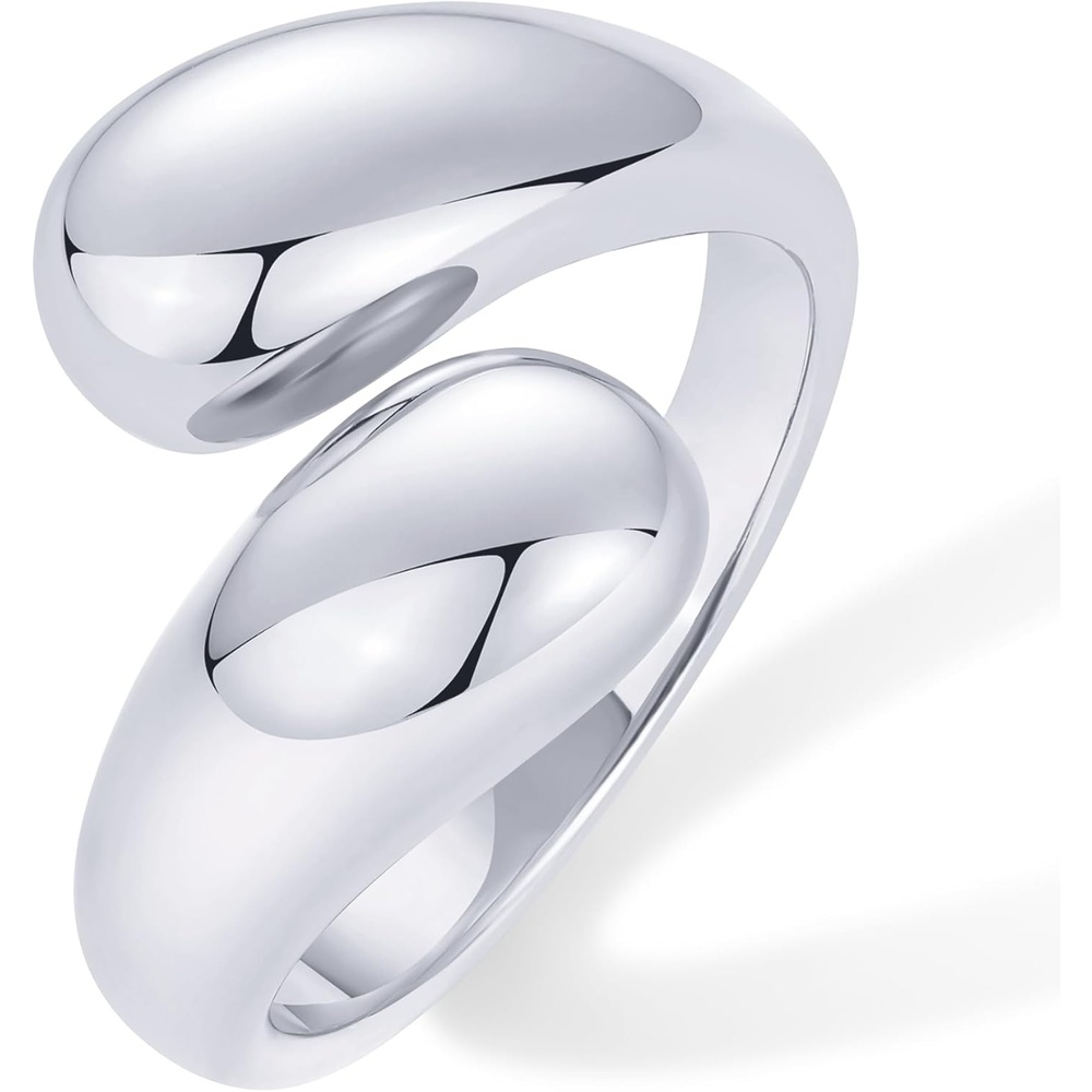 image:imagePAVOI 14K Gold Plated Chunky Open Twist Stackable Rings for Women Bold Crossover Statement Ring BandWhite Gold