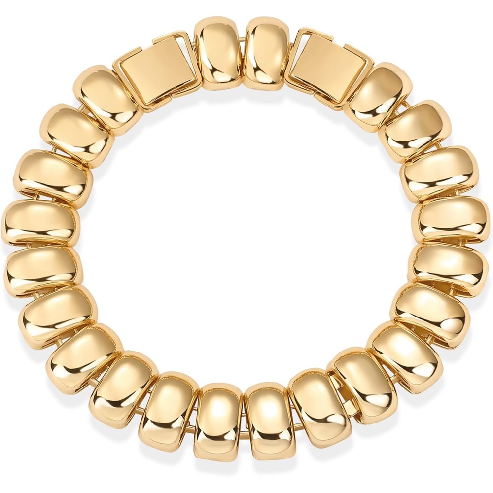 image:imagePAVOI 14K Gold Plated Chunky Ribbed Texture Bracelet for Women Gold Statement Jewelry PieceYellow Gold