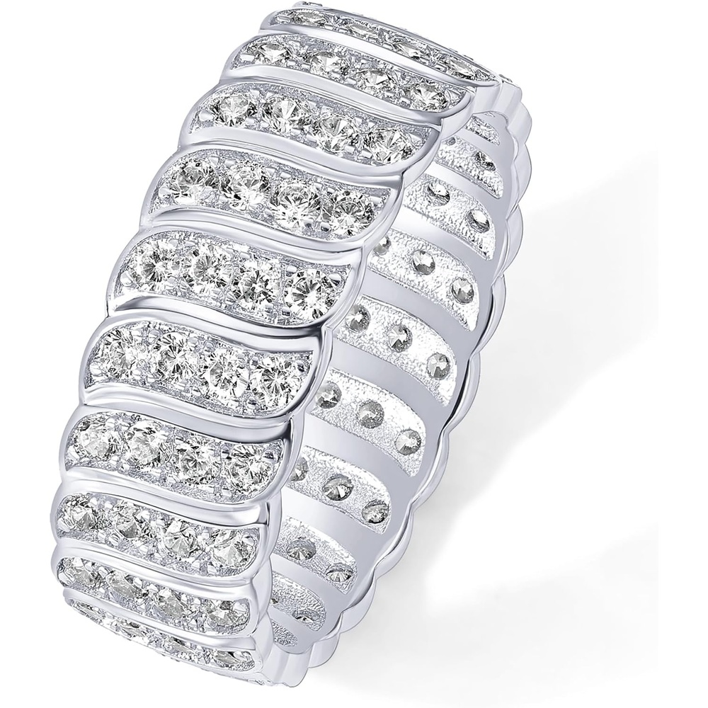 image:imagePAVOI 14K Gold Plated Chunky Ring Cubic Zirconia Stackable Rings Chunky Wide Band for WomenWhite Gold