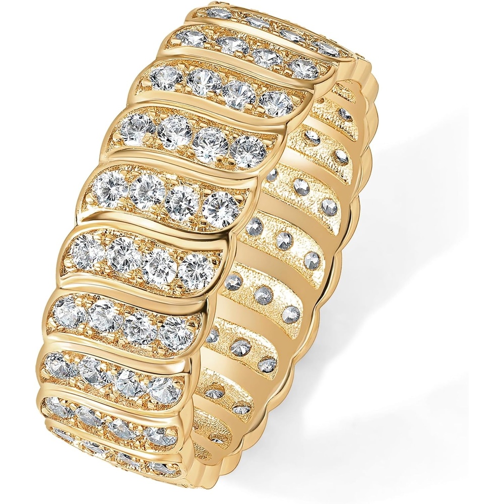 image:imagePAVOI 14K Gold Plated Chunky Ring  Cubic Zirconia Stackable Rings  Chunky Wide Band for WomenYellow Gold