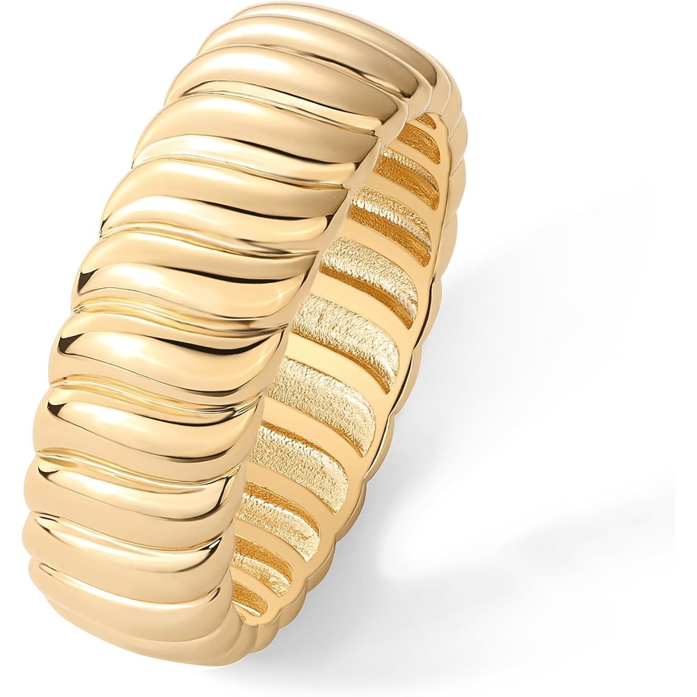 image:imagePAVOI 14K Gold Plated Chunky Statement Ring  Chunky Stackable Wide Band for WomenYellow Gold