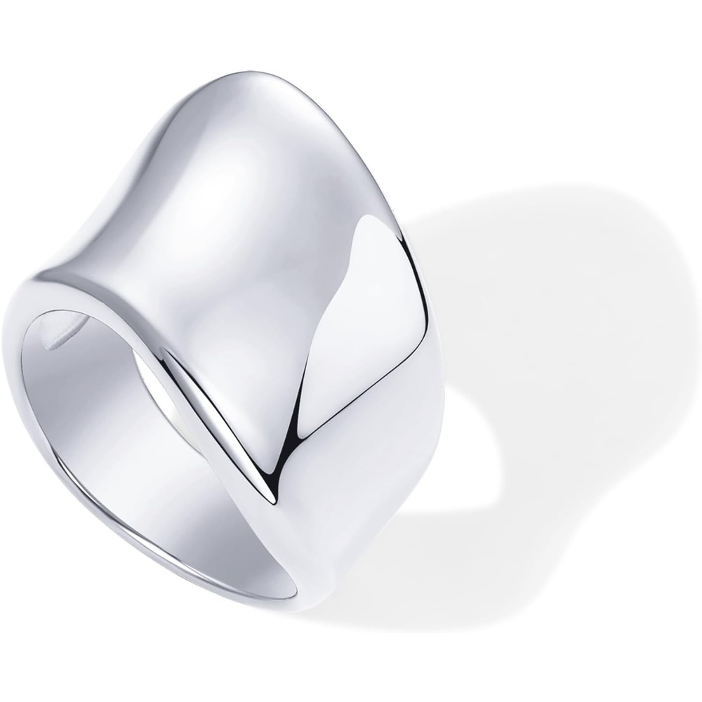 image:imagePAVOI 14K Gold Plated Chunky Statement Ring for Women Stainless Steel Hypoallergenic Wide Stackable RingsWhite Gold