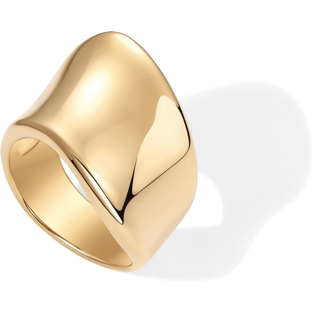 image:imagePAVOI 14K Gold Plated Chunky Statement Ring for Women  Stainless Steel Hypoallergenic Wide Stackable RingsYellow Gold