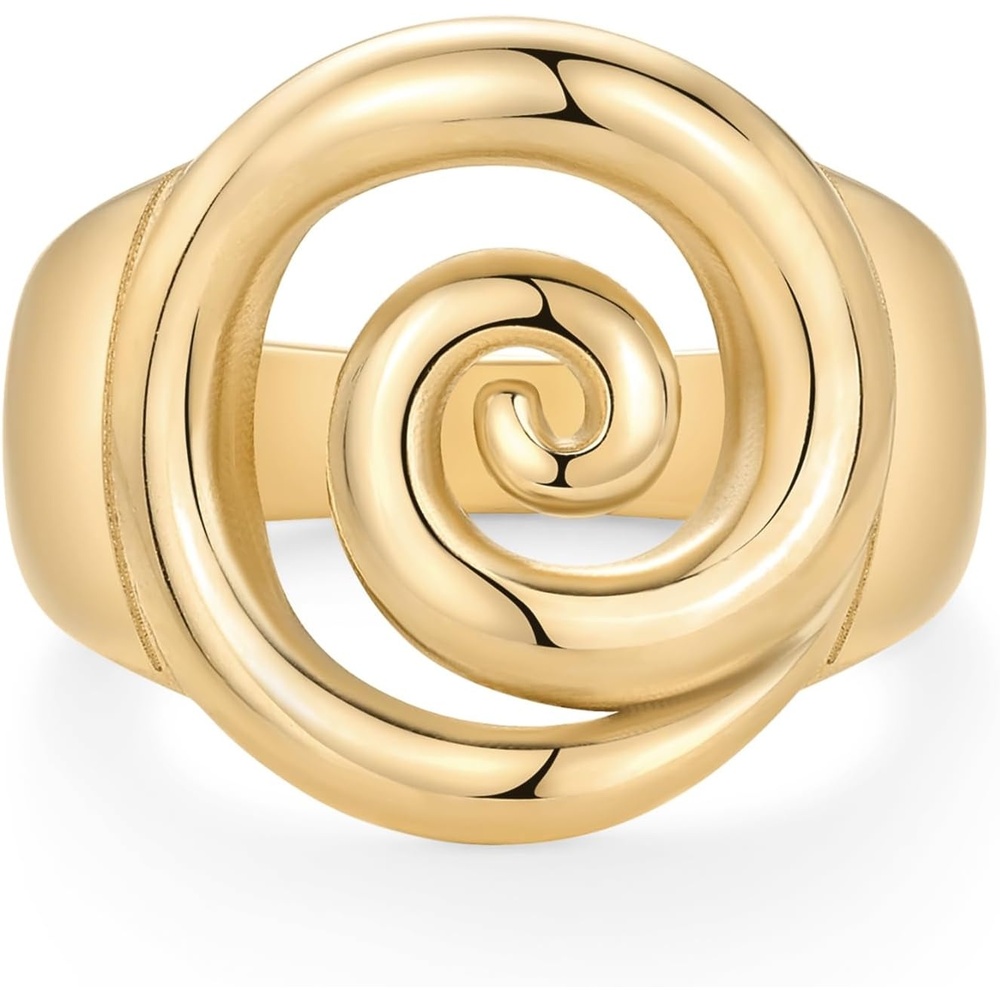 image:imagePAVOI 14K Gold Plated Chunky Swirl Rings for Women  Statement Spiral Ring  Waterproof Bold Swirl BandsYellow Gold