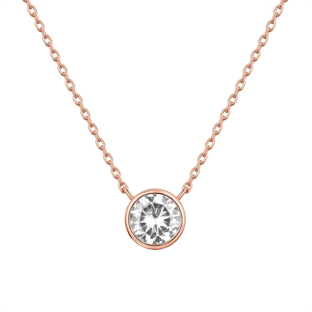 image:imagePAVOI 14K Gold Plated Circle CZ Solitaire Necklace Elegant Bezel Pendant Dainty Cubic Zirconia Halo Choker Necklaces for WomenRose Gold