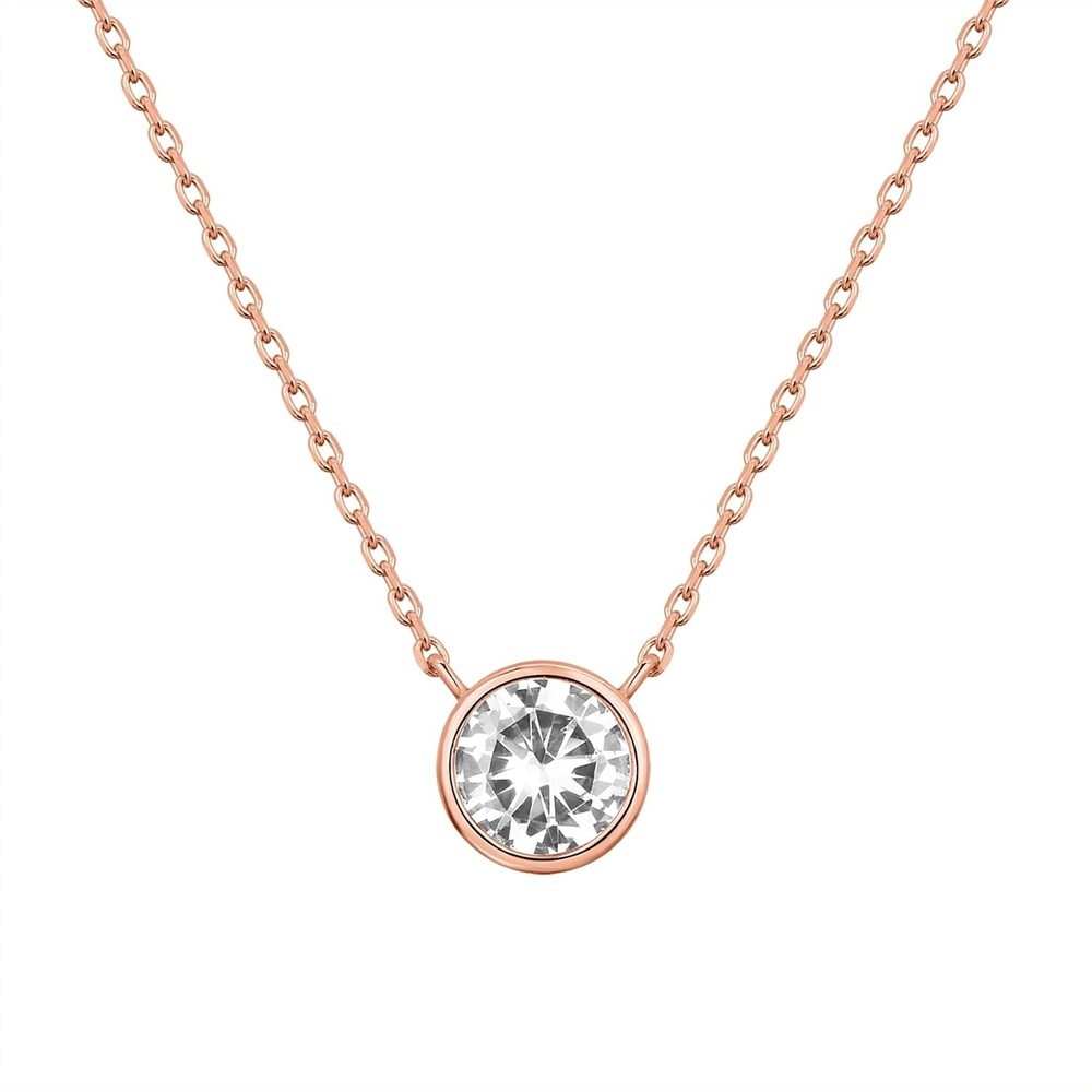 image:imagePAVOI 14K Gold Plated Circle CZ Solitaire Necklace  Elegant Bezel Pendant  Dainty Cubic Zirconia Halo Choker Necklaces for WomenVermeil Rose