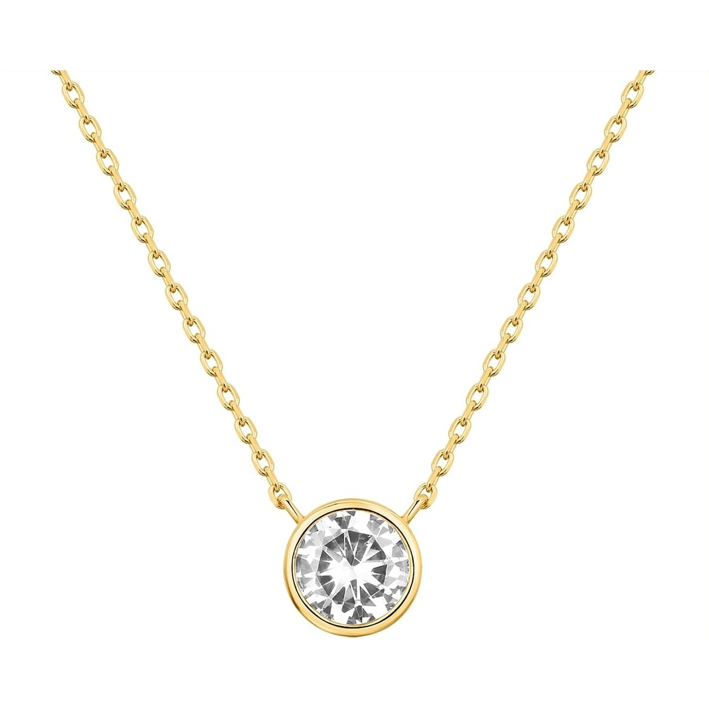 image:imagePAVOI 14K Gold Plated Circle CZ Solitaire Necklace  Elegant Bezel Pendant  Dainty Cubic Zirconia Halo Choker Necklaces for WomenYellow Gold
