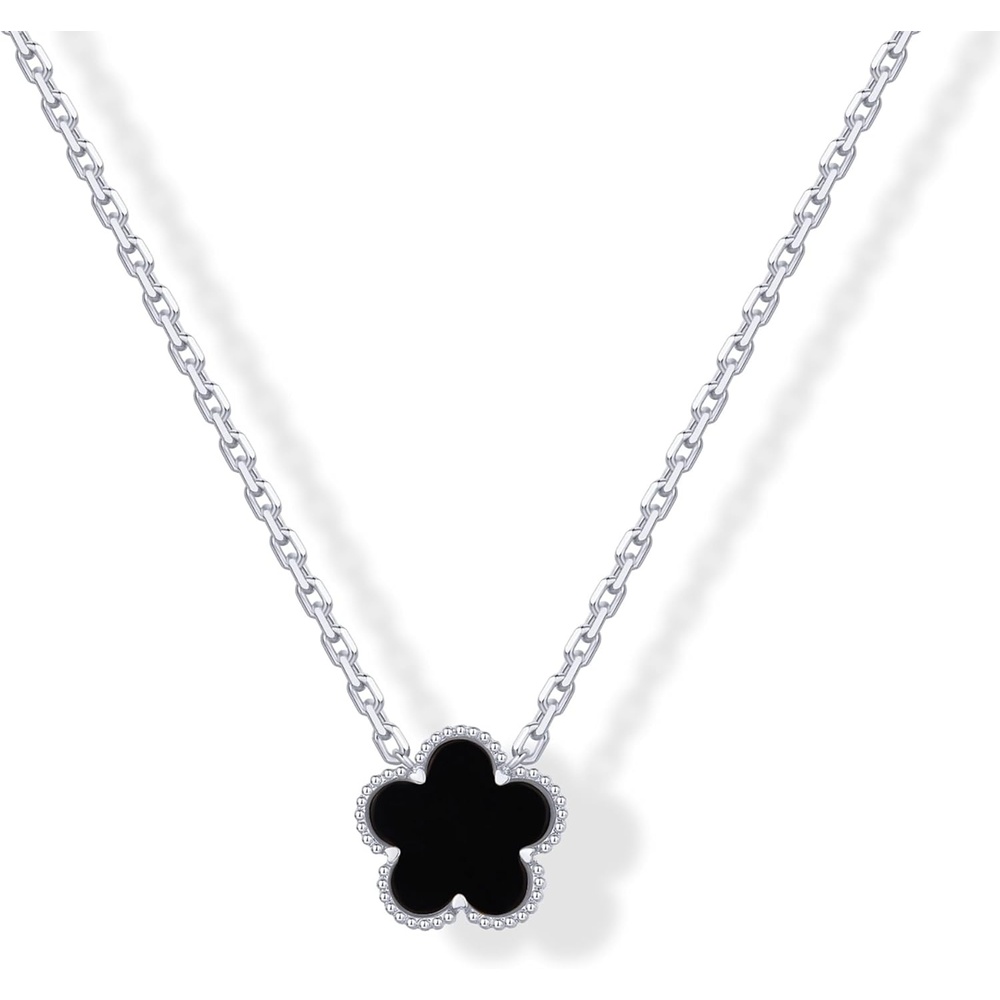 image:imagePAVOI 14K Gold Plated Clover Necklaces for Women  Lucky Four Leaf Clover Necklace Pendant  Trendy Flower Black Onyx Gemstone Mother of Pearl Jewelry GiftsWhite Gold