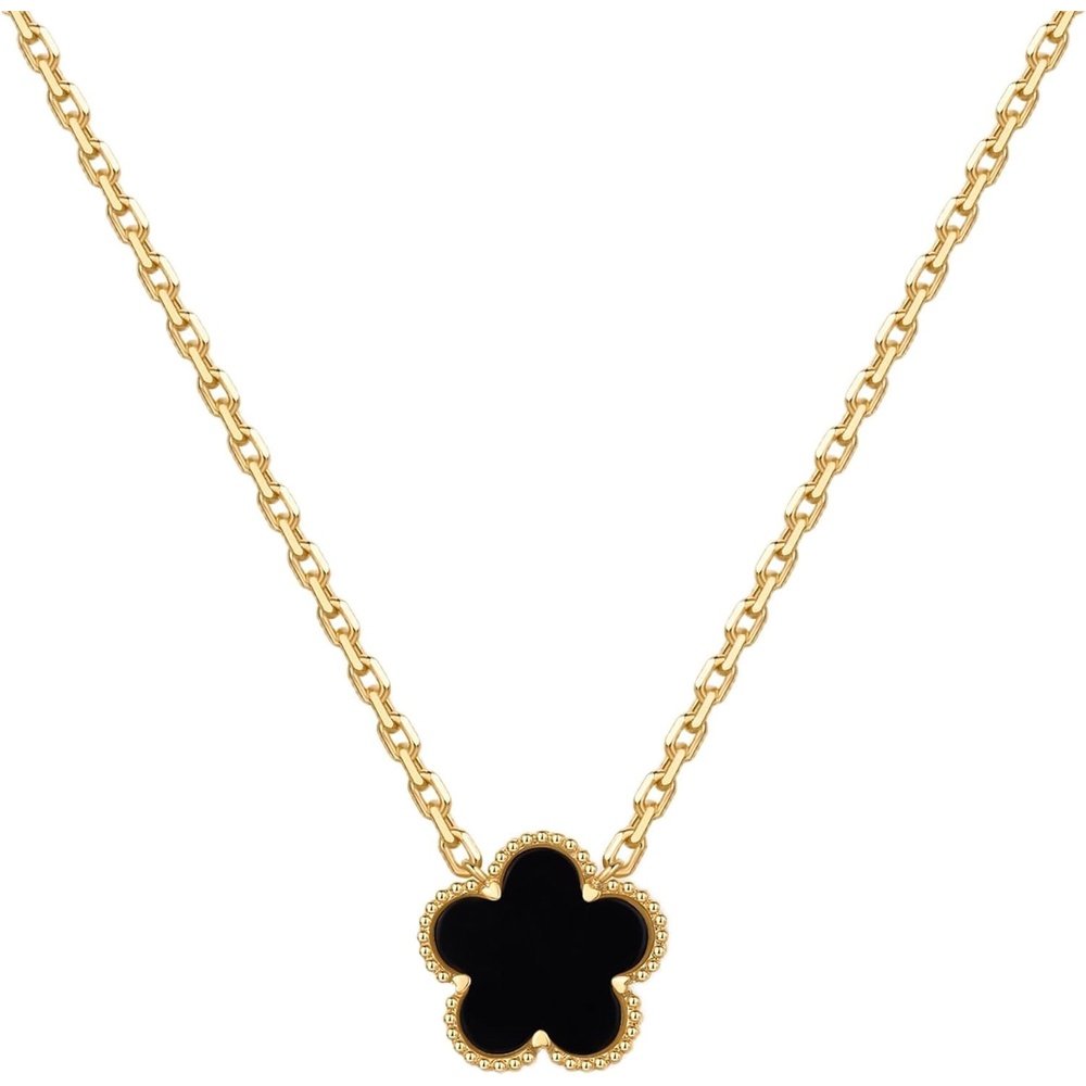 image:imagePAVOI 14K Gold Plated Clover Necklaces for Women Lucky Four Leaf Clover Necklace Pendant Trendy Flower Black Onyx Gemstone Mother of Pearl Jewelry GiftsYellow Gold