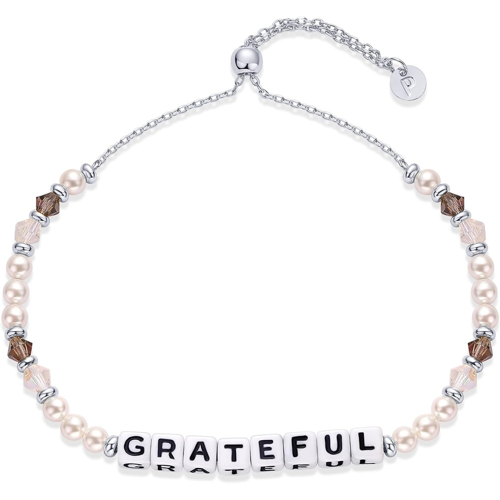 image:imagePAVOI 14K Gold Plated Colored Mantra Evil Eye Beaded Gemstone Bracelets for Women  Adjustable Friendship Beaded Bracelets with Words  I Am Enough Fearless Breathe Good Energy In My Era Grateful You Got This Affirmation BraceletGrateful