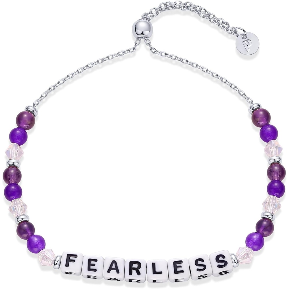 image:imagePAVOI 14K Gold Plated Colored Mantra Evil Eye Beaded Gemstone Bracelets for Women  Adjustable Friendship Beaded Bracelets with Words  I Am Enough Fearless Breathe Good Energy In My Era Grateful You Got This Affirmation BraceletFearless