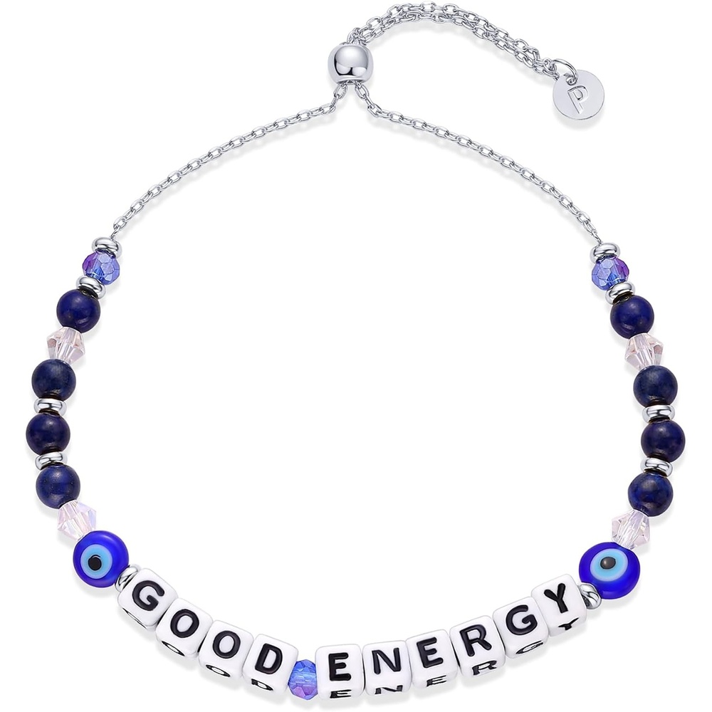 image:imagePAVOI 14K Gold Plated Colored Mantra Evil Eye Beaded Gemstone Bracelets for Women  Adjustable Friendship Beaded Bracelets with Words  I Am Enough Fearless Breathe Good Energy In My Era Grateful You Got This Affirmation BraceletGood Energy