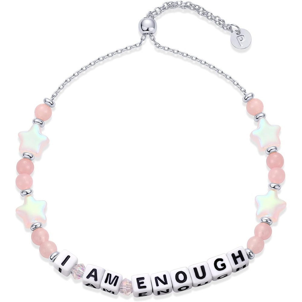 image:imagePAVOI 14K Gold Plated Colored Mantra Evil Eye Beaded Gemstone Bracelets for Women  Adjustable Friendship Beaded Bracelets with Words  I Am Enough Fearless Breathe Good Energy In My Era Grateful You Got This Affirmation BraceletI Am Enough