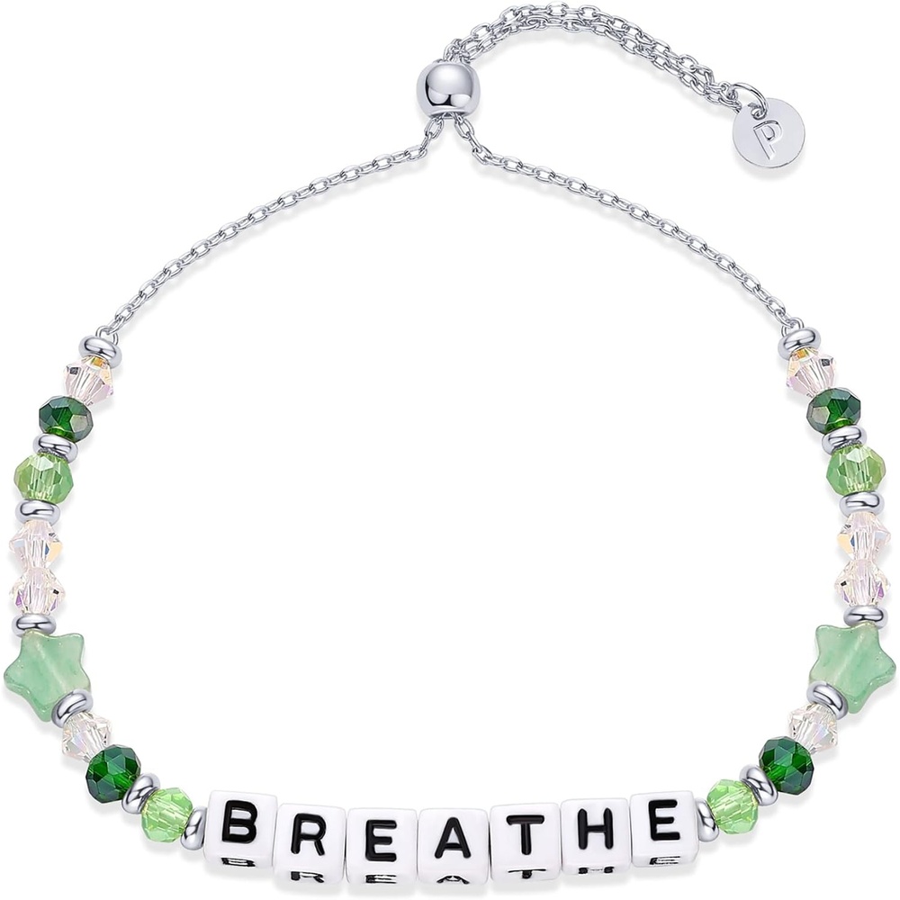 image:imagePAVOI 14K Gold Plated Colored Mantra Evil Eye Beaded Gemstone Bracelets for Women  Adjustable Friendship Beaded Bracelets with Words  I Am Enough Fearless Breathe Good Energy In My Era Grateful You Got This Affirmation BraceletBreathe