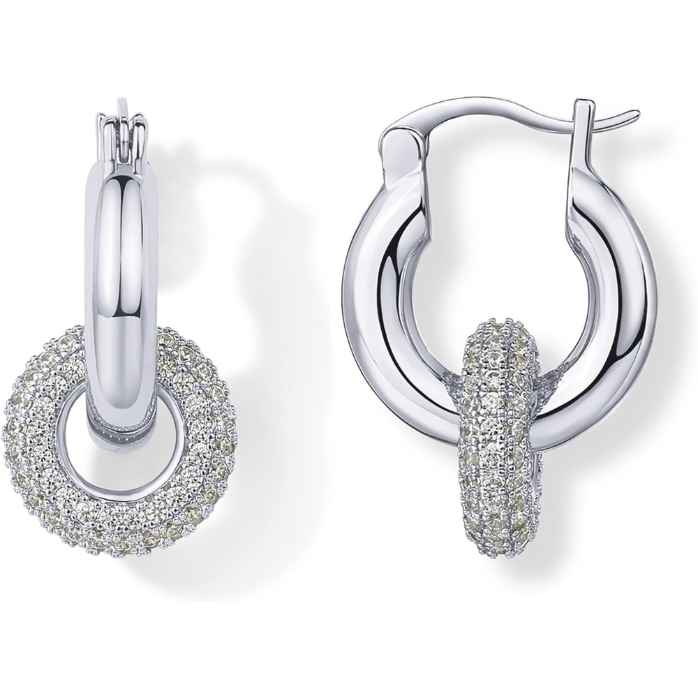 image:imagePAVOI 14K Gold Plated Convertible Chunky Hoop and Huggie Earrings Cubic Zirconia CZ Drop Dangle Earrings for WomenWhite Gold