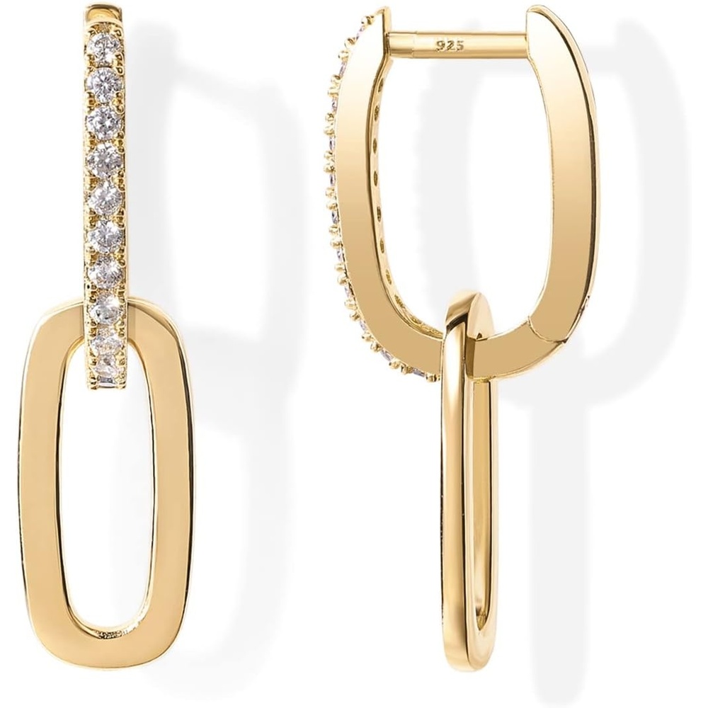 image:imagePAVOI 14K Gold Plated Convertible Paperclip Earrings for Women  Trendy Paper Clip Link Huggie Hoop Earrings  Chain Link Drop Dangle Hoops with Cubic Zirconia  TwoToned Statement JewelryYellow Gold
