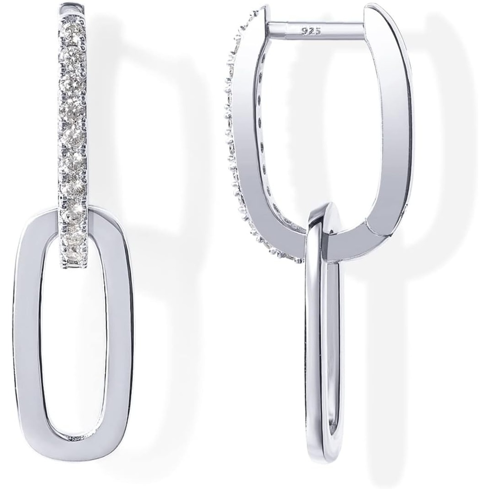 image:imagePAVOI 14K Gold Plated Convertible Paperclip Earrings for Women Trendy Paper Clip Link Huggie Hoop Earrings Chain Link Drop Dangle Hoops with Cubic Zirconia TwoToned Statement JewelryWhite Gold