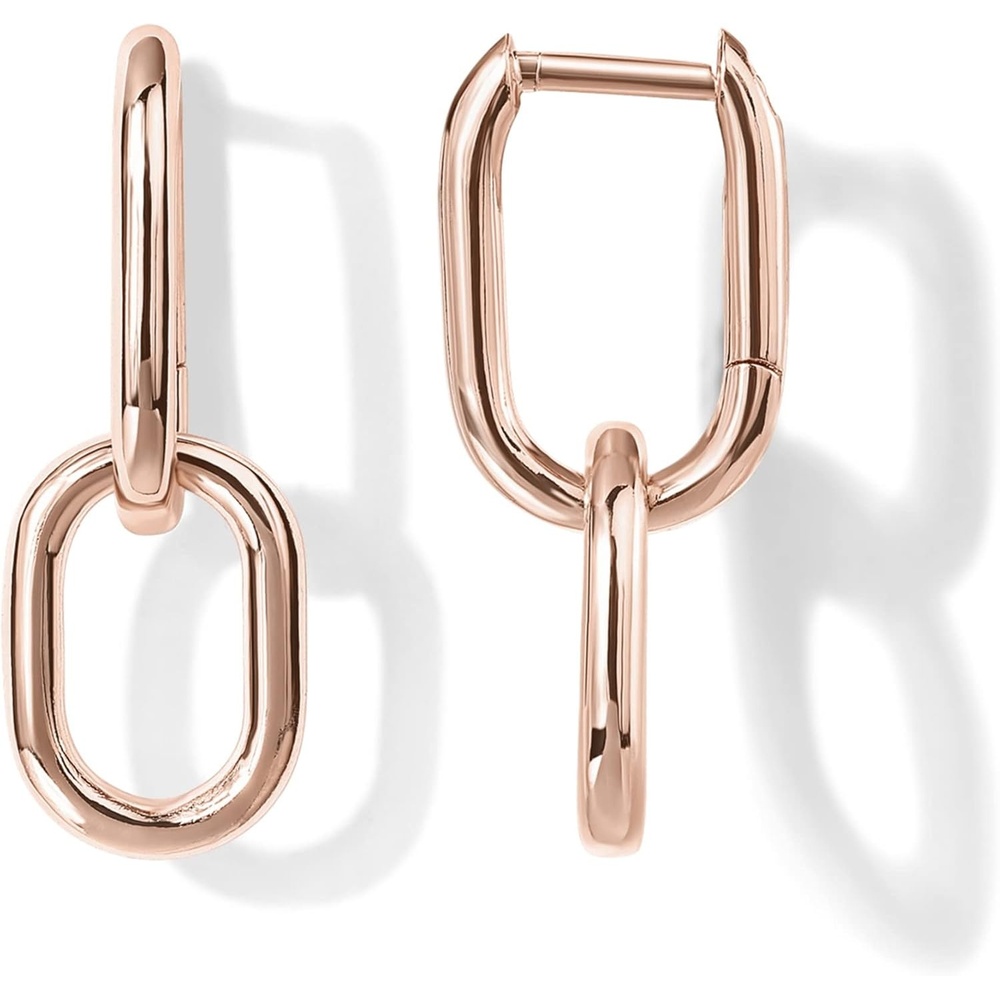 image:imagePAVOI 14K Gold Plated Convertible Paperclip Earrings for Women Trendy Paper Clip Link Huggie Hoop Earrings Chain Link Drop Dangle Hoops with Cubic Zirconia TwoToned Statement JewelryRose Gold