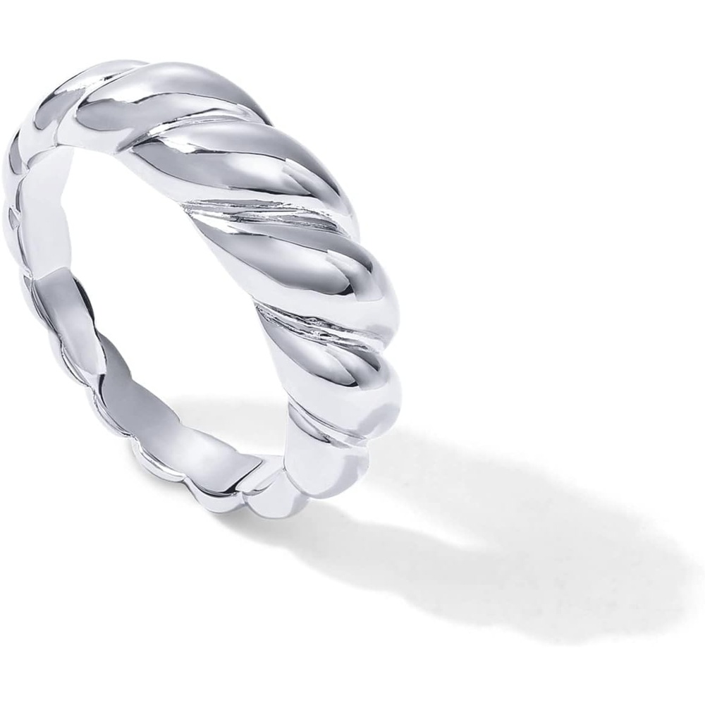 image:imagePAVOI 14K Gold Plated Croissant Dome Rings for Women Trendy Twisted Braided Band Chunky Signet Stackable Ring Stetement JewelryWhite Gold