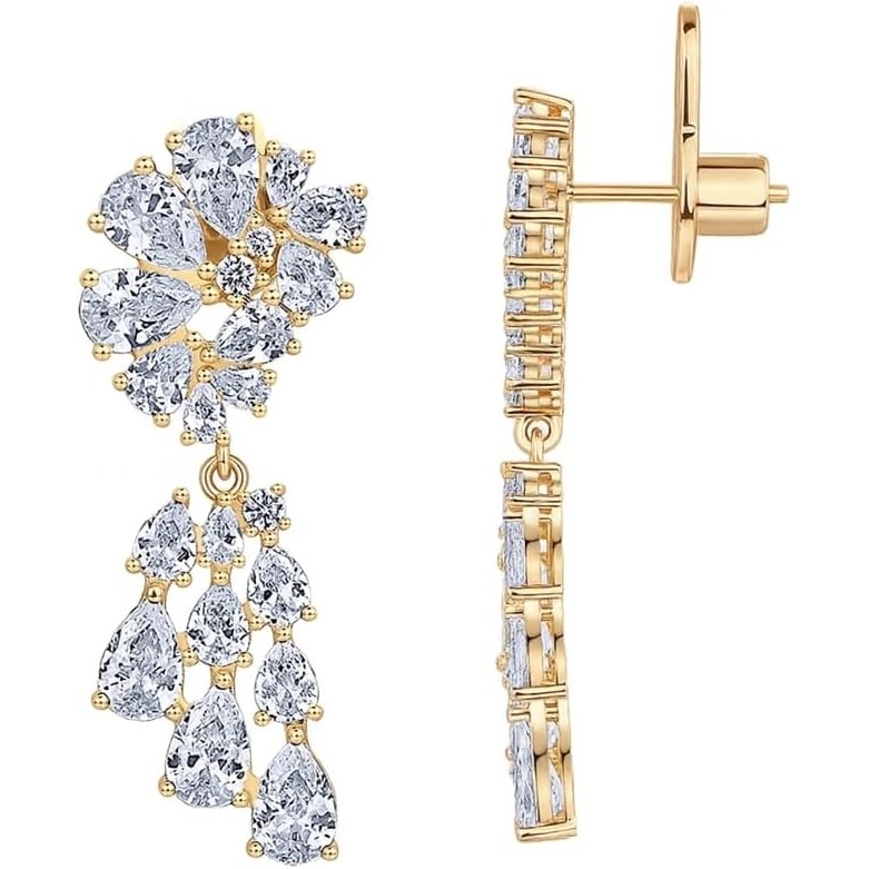 image:imagePAVOI 14K Gold Plated Crystal Chandelier Earrings for Women  925 Sterling Silver Posts Statement Cubic Zirconia Drop Dangle Earrings for Brides  Crystal Cluster Long Dangle Wedding JewelryYellow Gold