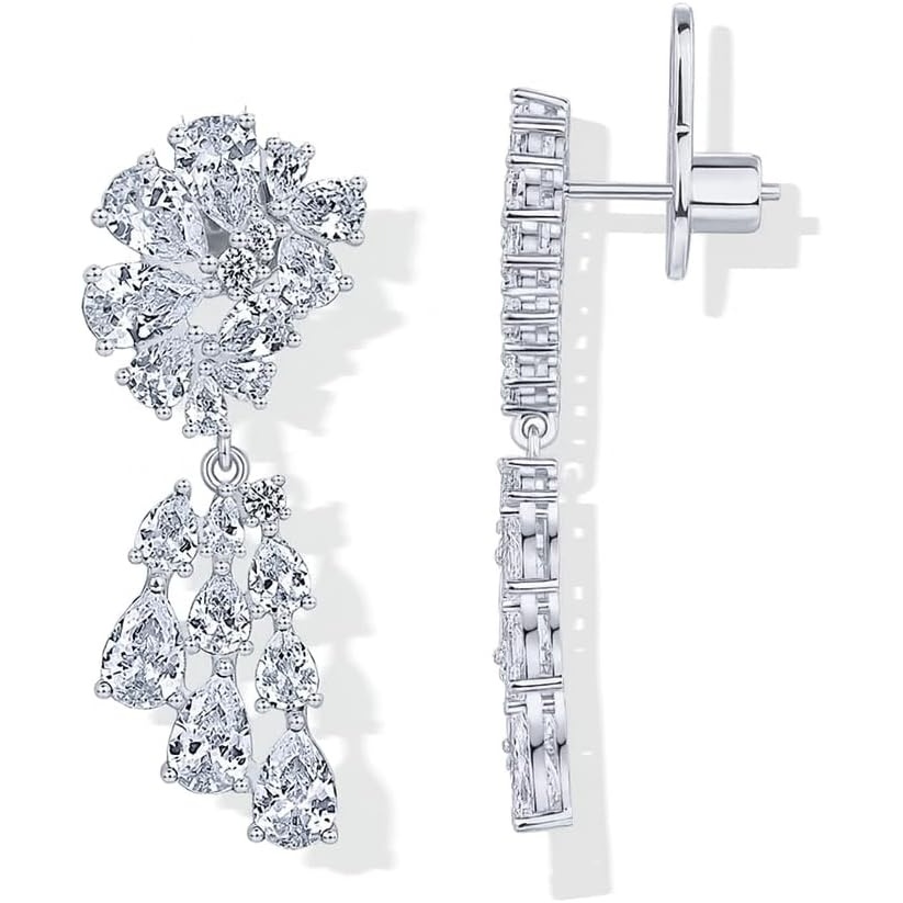 image:imagePAVOI 14K Gold Plated Crystal Chandelier Earrings for Women 925 Sterling Silver Posts Statement Cubic Zirconia Drop Dangle Earrings for Brides Crystal Cluster Long Dangle Wedding JewelryWhite Gold