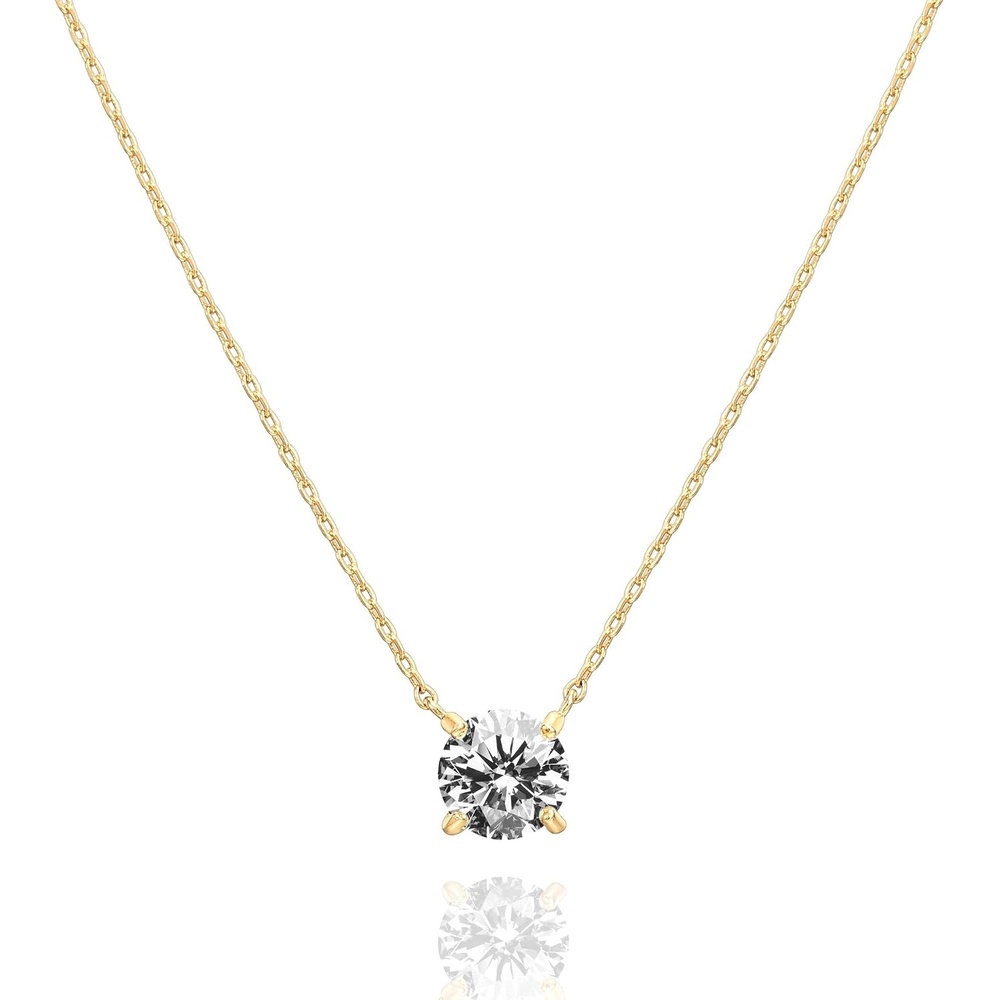 image:imagePAVOI 14K Gold Plated Crystal Solitaire 15 Carat 73mm Cubic Zirconia Dainty Choker Necklace  Gold Necklaces for WomenYellow Gold
