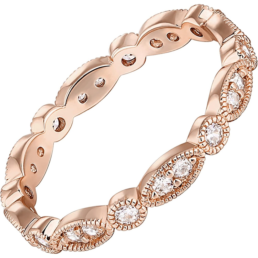 image:imagePAVOI 14K Gold Plated Cubic Zirconia Band Round Milgrain Eternity Bands Gold Rings for WomenRose Gold