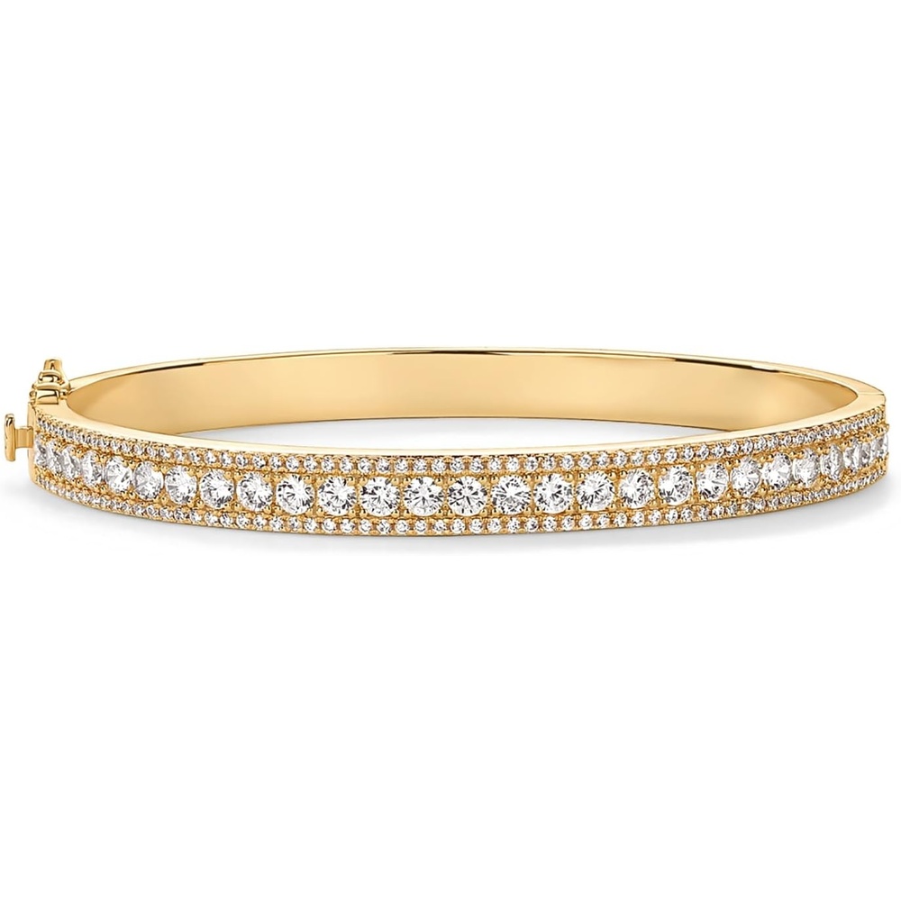 image:imagePAVOI 14K Gold Plated Cubic Zirconia Bangle Tennis Bracelets for Women Classic Love Cuff Bangle BraceletsYellow Gold
